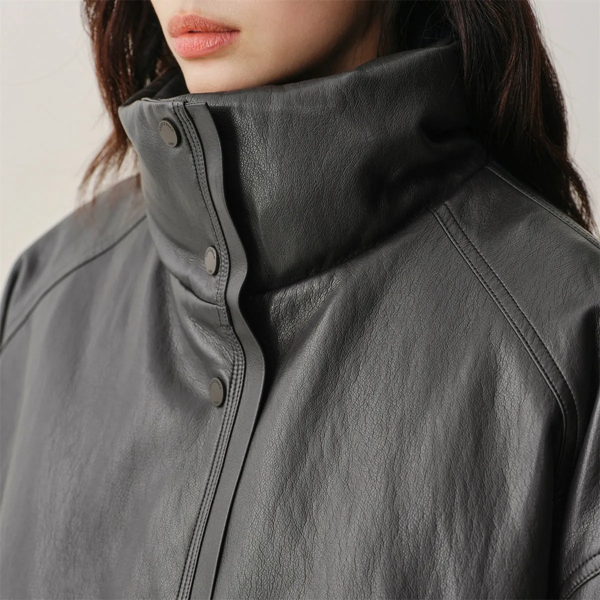 Women's Short PU Down Jacket with Ruched Hem sold by PEACEBIRD product image thumbnail 5