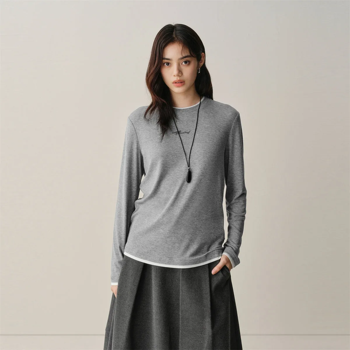 Men's Contrast Layered-Look Long-Sleeve T-Shirt sold by PEACEBIRD product image thumbnail 2