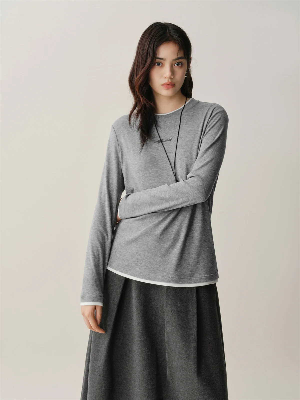 Men's Contrast Layered-Look Long-Sleeve T-Shirt sold by PEACEBIRD product image thumbnail 3