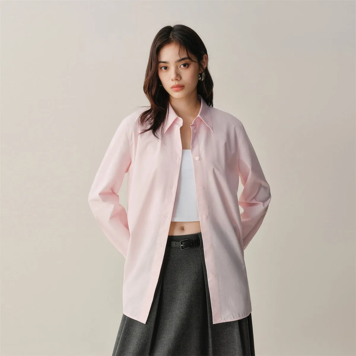 Women's Solid Embroidered Brushed Shirt sold by PEACEBIRD product image thumbnail 2