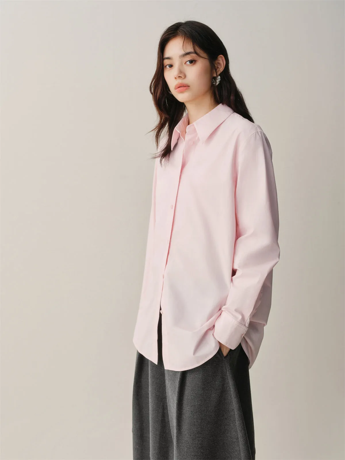 Women's Solid Embroidered Brushed Shirt sold by PEACEBIRD product image thumbnail 3