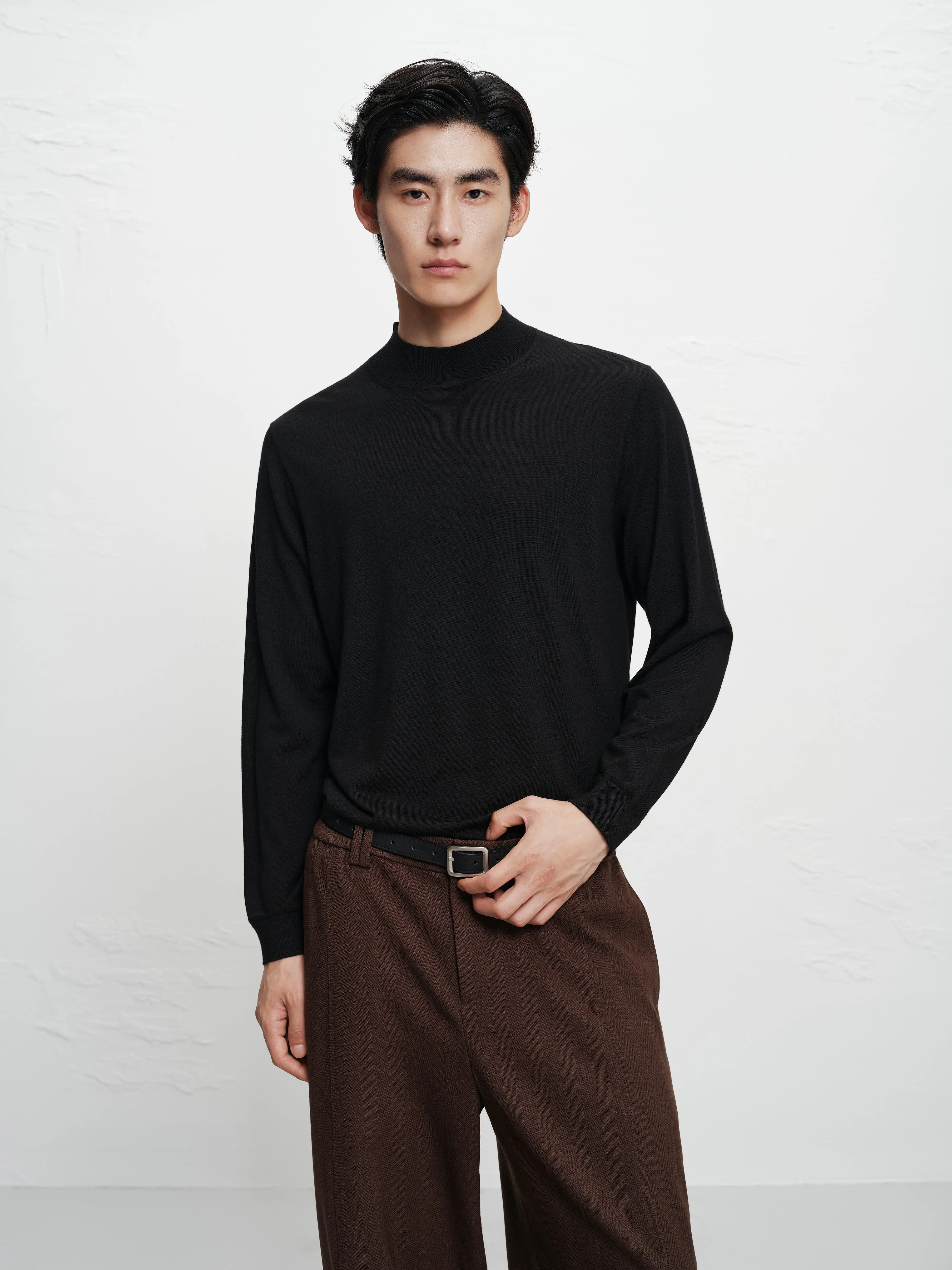 Men's Pure Wool Mock-Neck Sweater sold by PEACEBIRD product image thumbnail 2