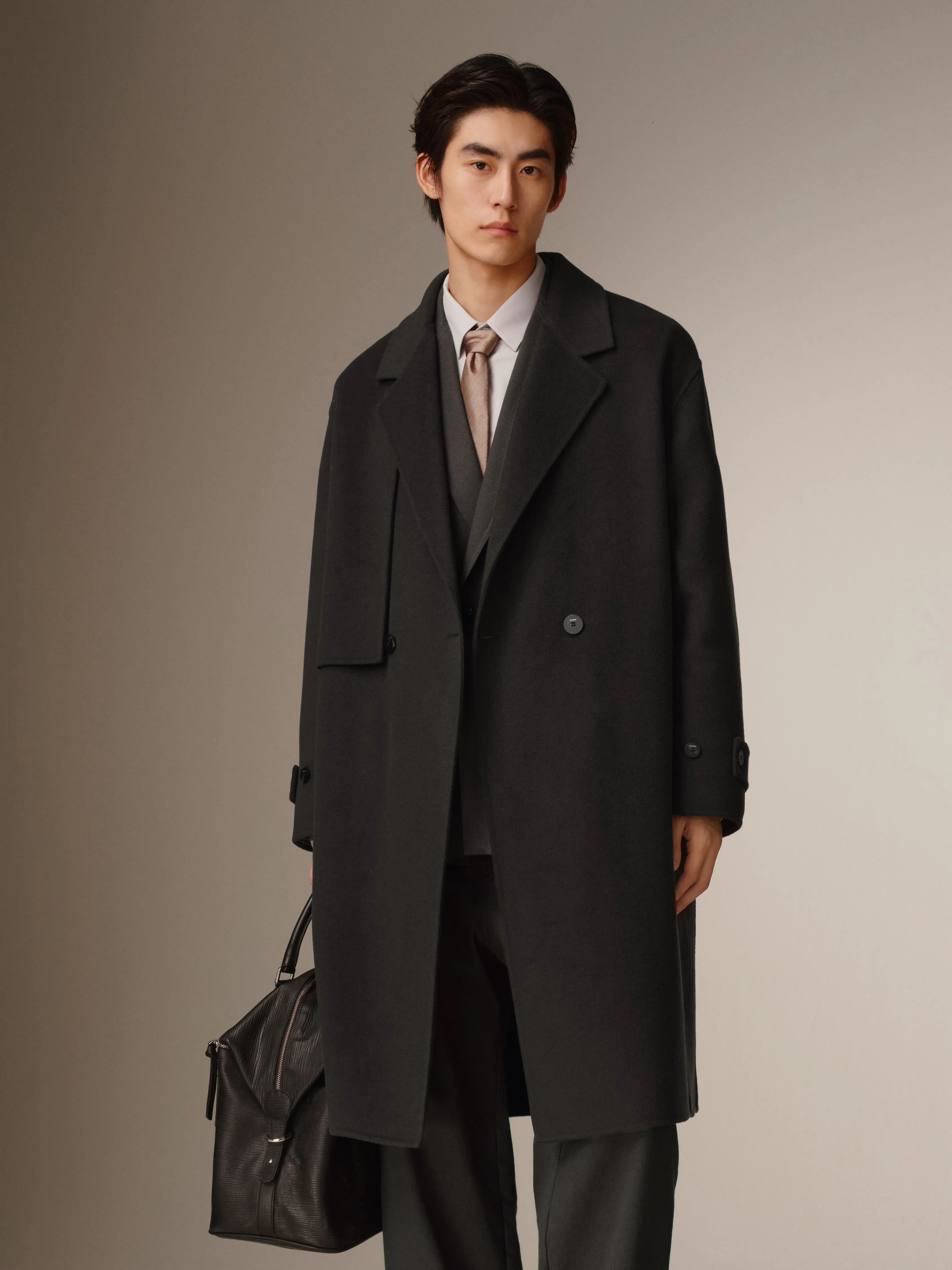 Men's Trench-Style Double-Face Wool Coat sold by PEACEBIRD product image thumbnail 5