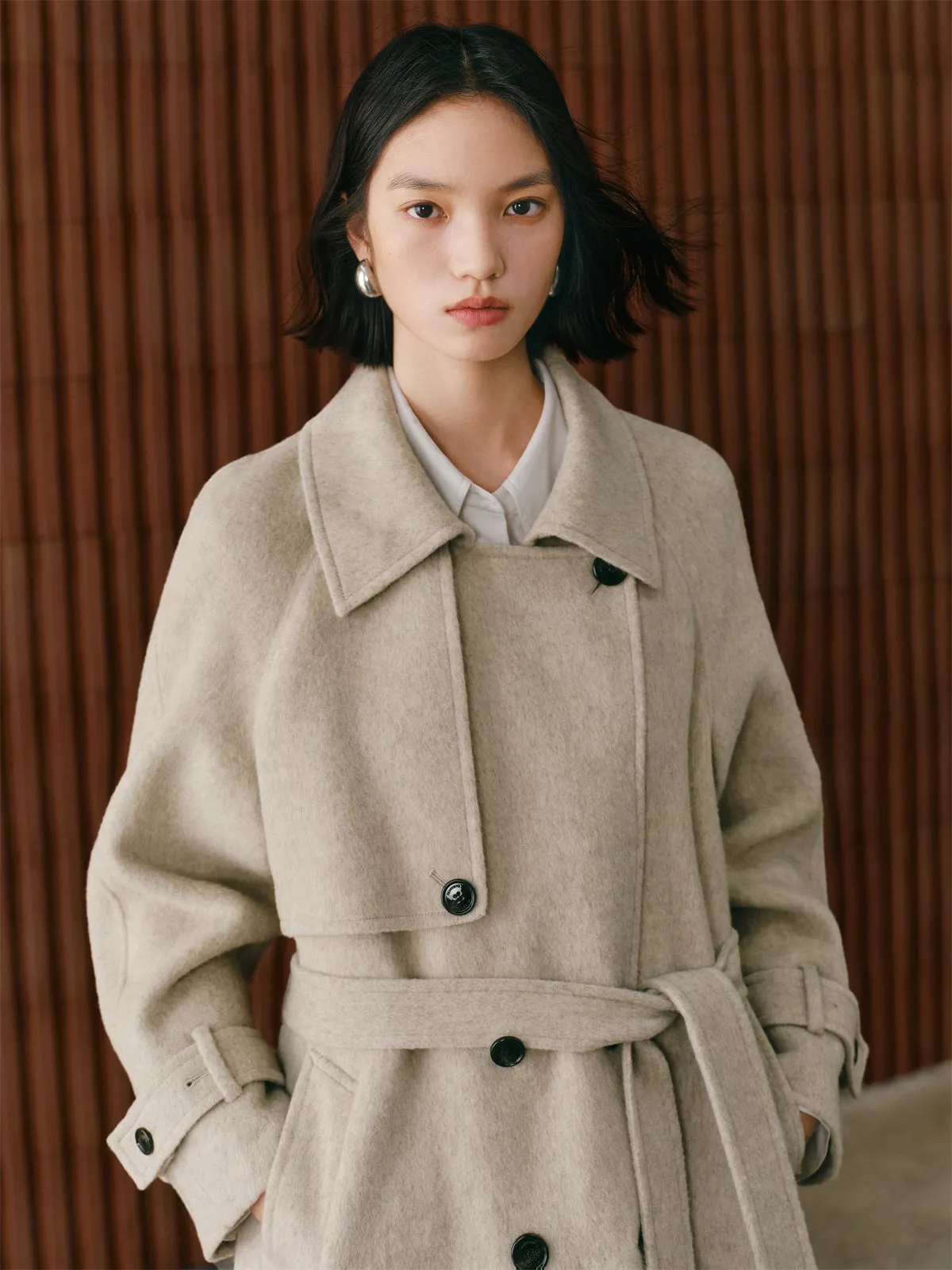 Women's Trench-Style Double-Face Wool Coat sold by PEACEBIRD product image thumbnail 5