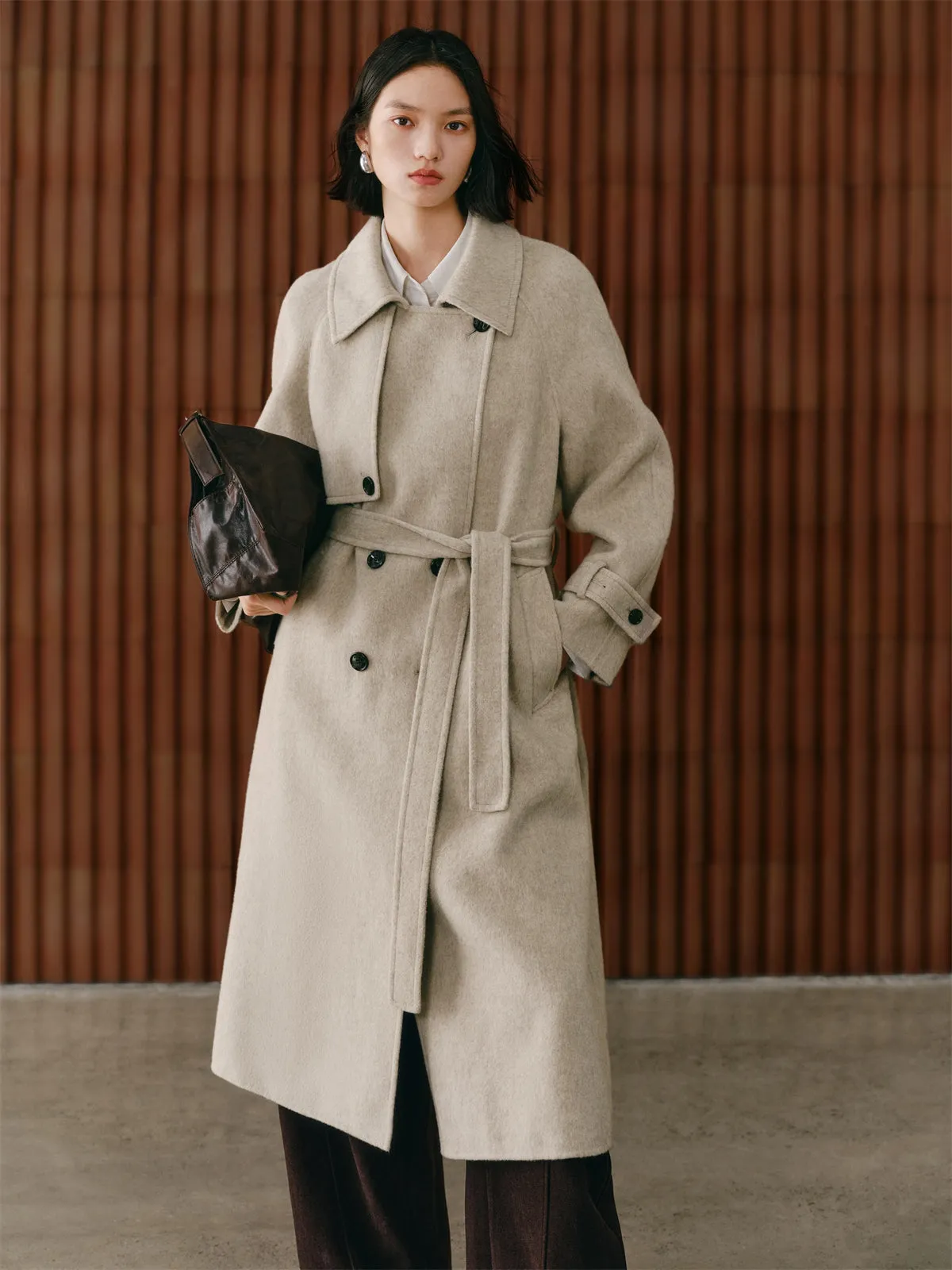 Women's Trench-Style Double-Face Wool Coat sold by PEACEBIRD product image thumbnail 2