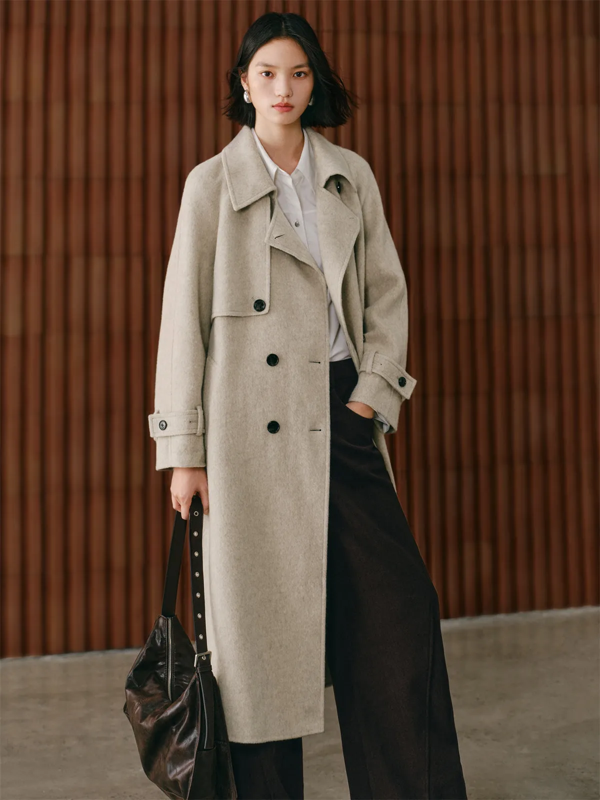 Women's Trench-Style Double-Face Wool Coat sold by PEACEBIRD product image thumbnail 3