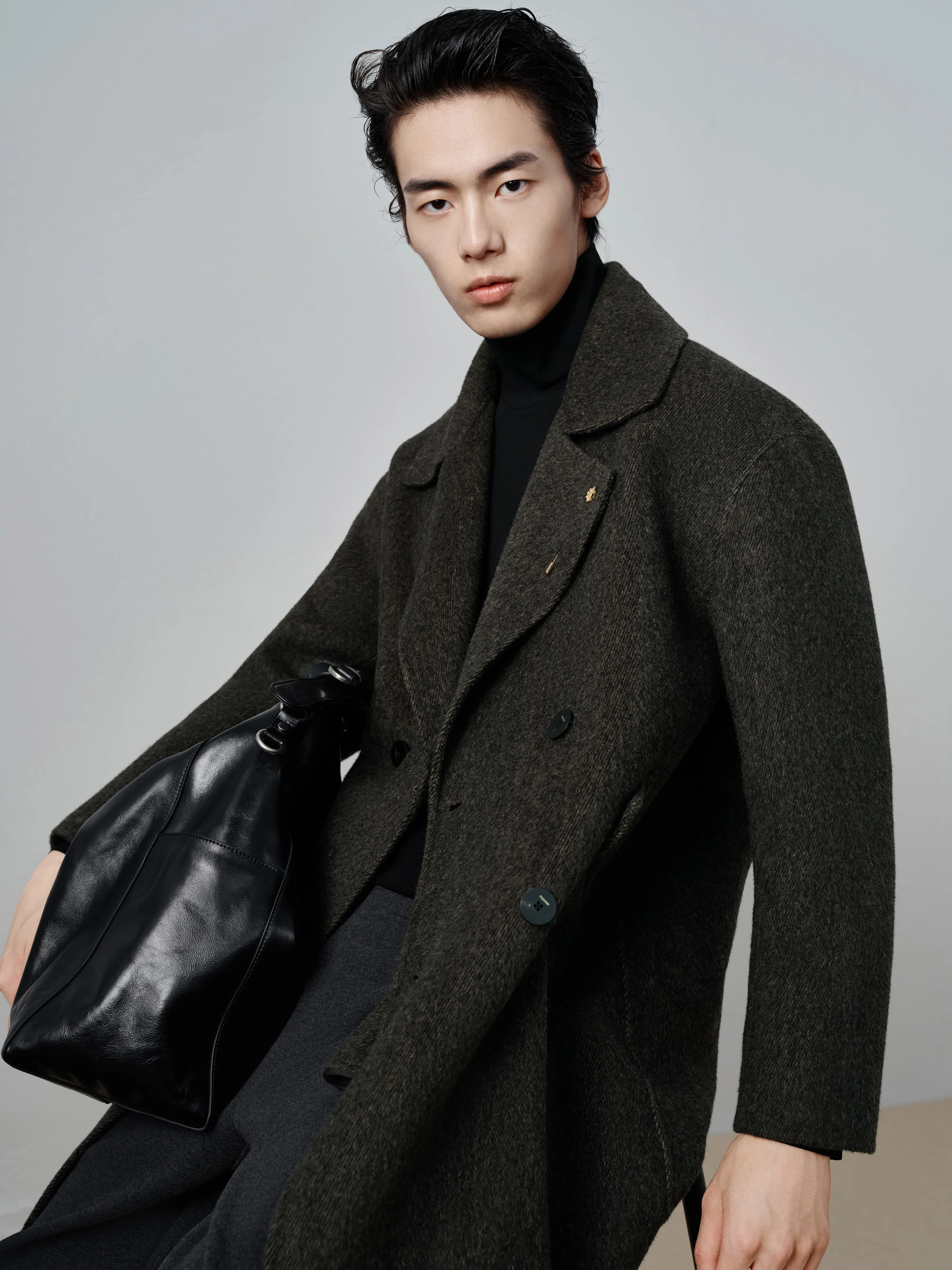 Men's Double-Breasted Alpaca Blend Coat sold by PEACEBIRD product image thumbnail 5