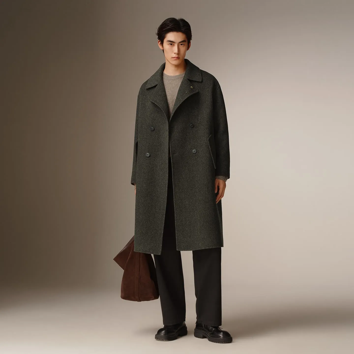 Men's Double-Breasted Alpaca Blend Coat sold by PEACEBIRD product image thumbnail 2