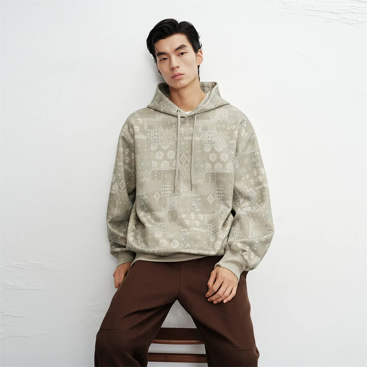 Men's Allover Jacquard Hooded Sweatshirt sold by PEACEBIRD product image thumbnail 3