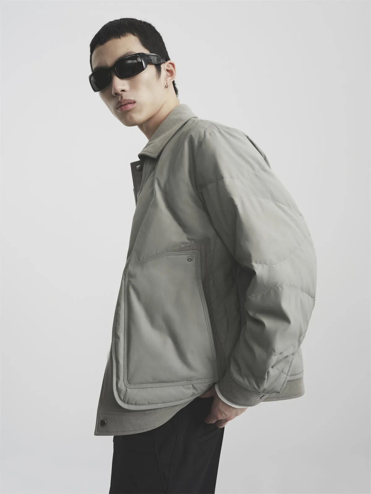 Men's Layered-Look Corduroy-Panel Down Jacket sold by PEACEBIRD product image thumbnail 3