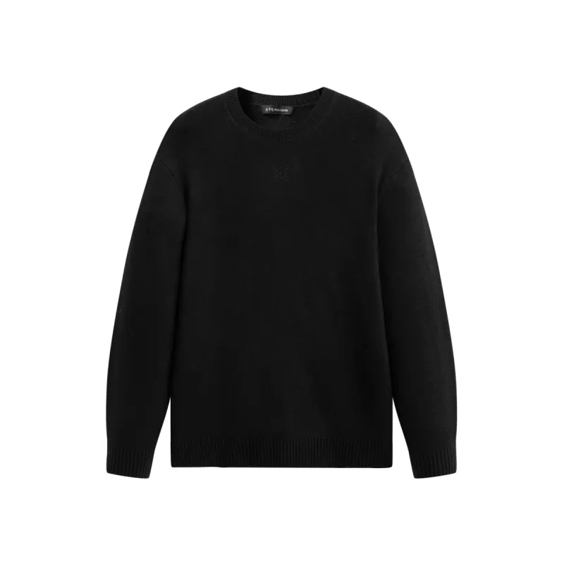 Men's Loose-Fit Brushed Sweater with Embroidery made by PEACEBIRD