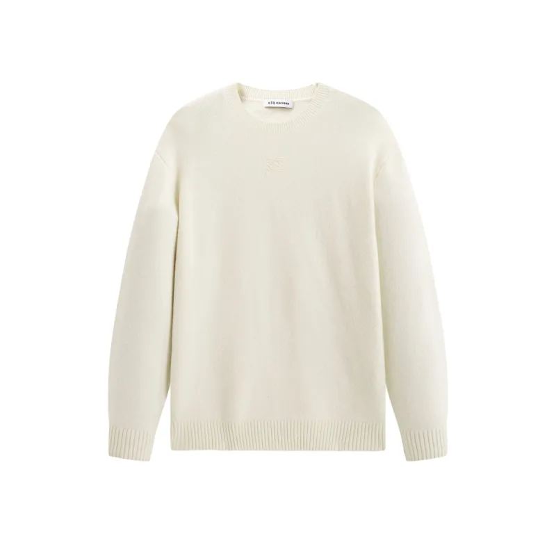 Men's Beige Brushed Sweater with Embroidery sold by PEACEBIRD
