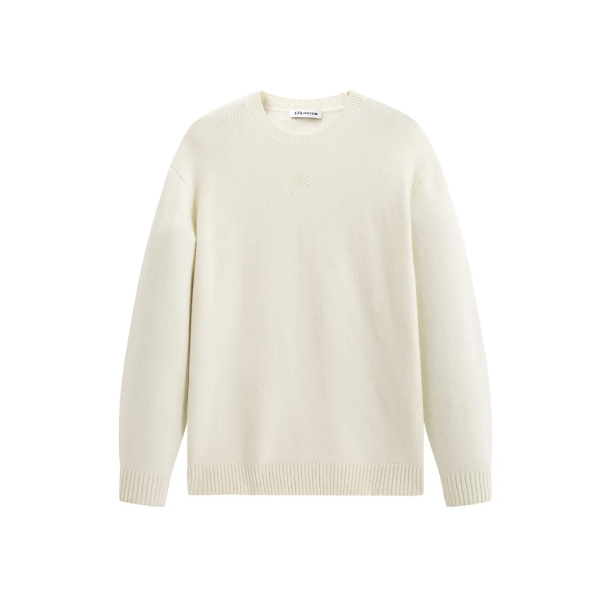 Men's Beige Brushed Sweater with Embroidery sold by PEACEBIRD