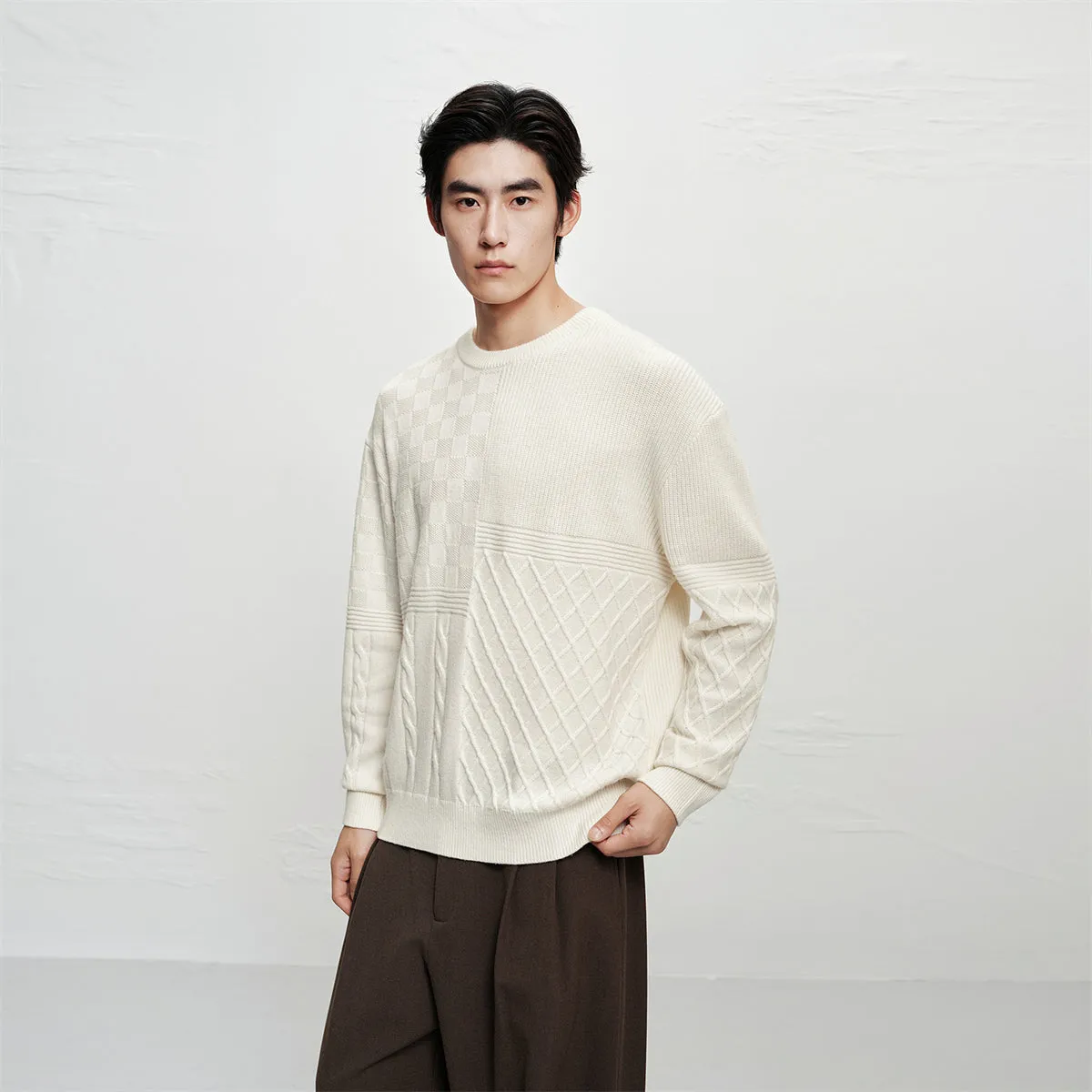 Men's 3D Cable-Knit Panel Sweater sold by PEACEBIRD product image thumbnail 2