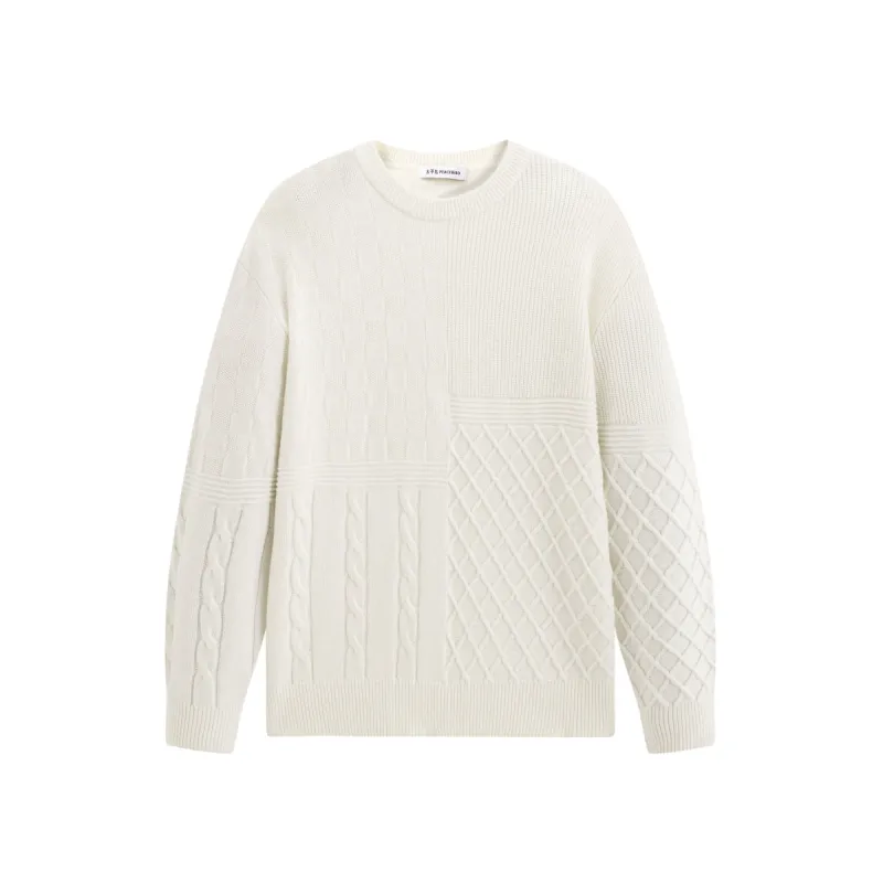 Men's 3D Cable-Knit Panel Sweater sold by PEACEBIRD