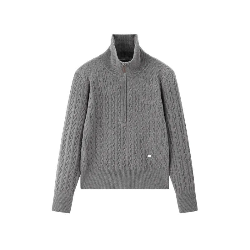 Women's Short Cable-Knit Half-Zip Sweater sold by PEACEBIRD
