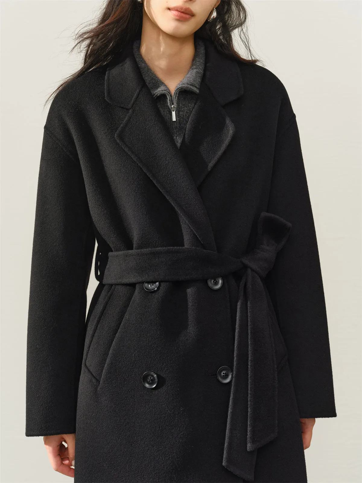 Women's Double-Breasted Double-Face Wool Coat sold by PEACEBIRD product image thumbnail 5