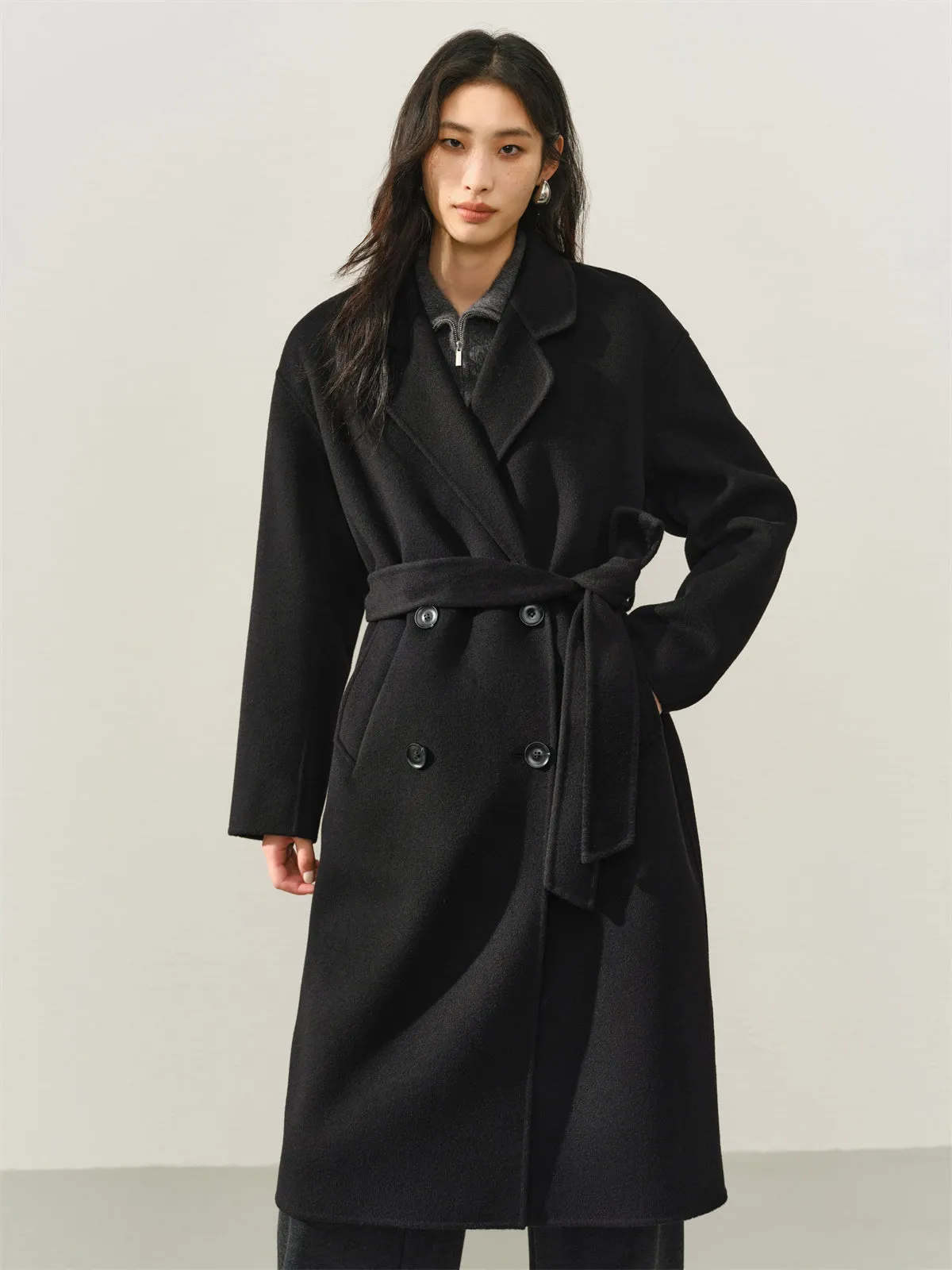 Women's Double-Breasted Double-Face Wool Coat sold by PEACEBIRD product image thumbnail 2