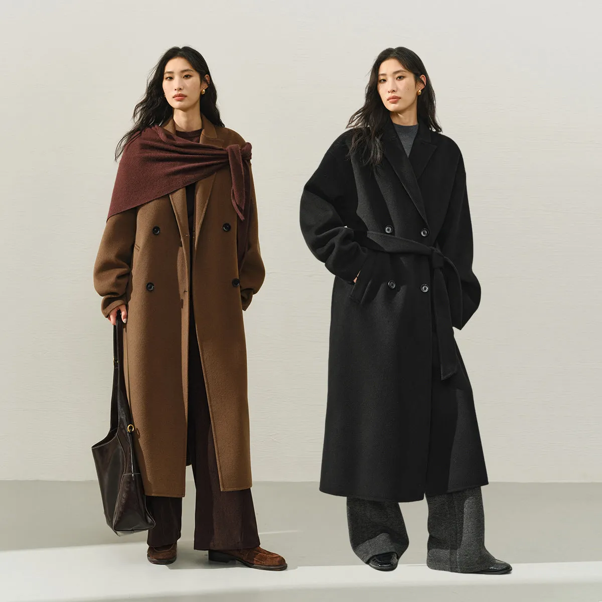 Women's Relaxed Notch-Lapel Double-Face Wool Coat sold by PEACEBIRD product image thumbnail 2