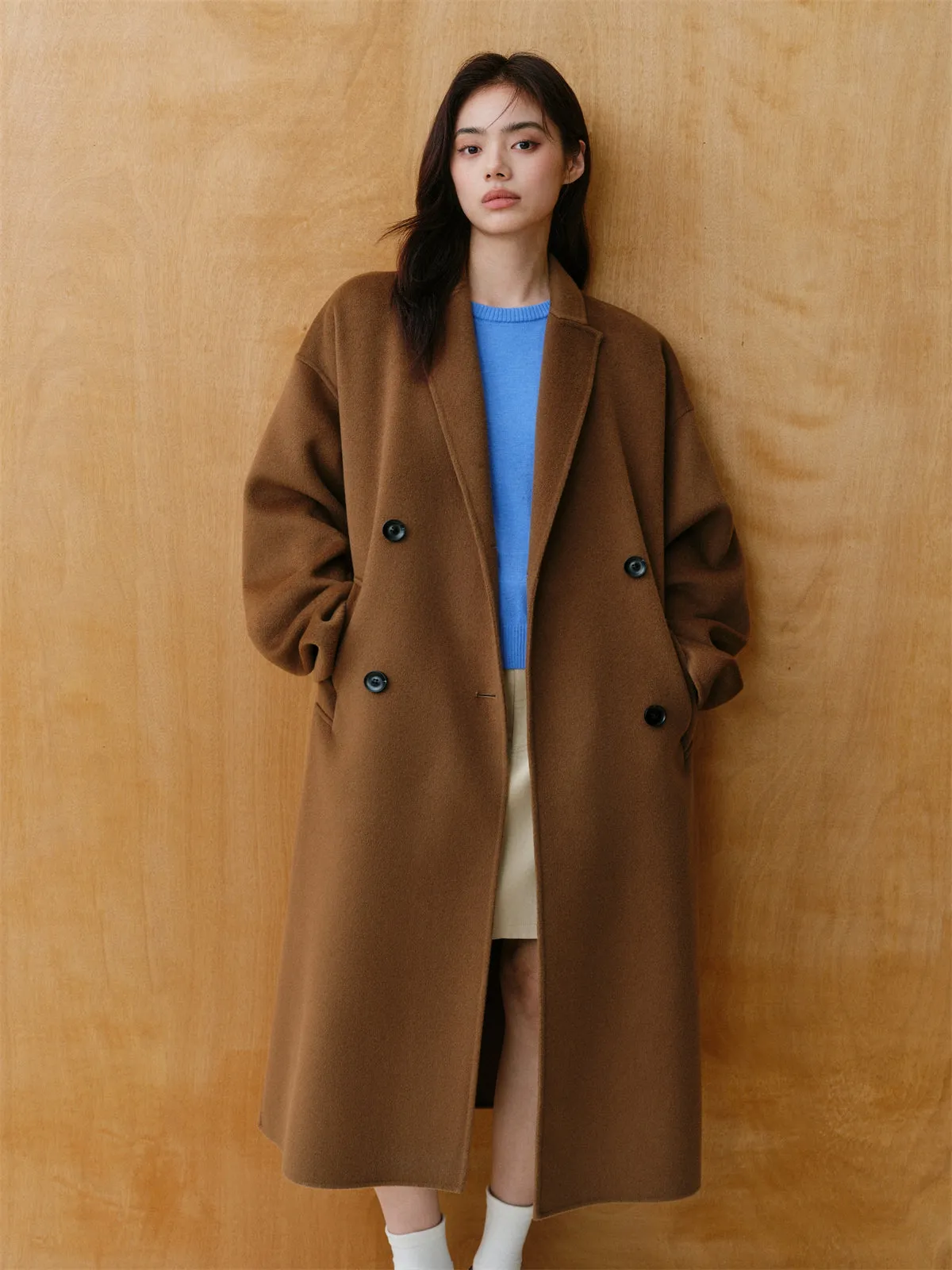 Women's Relaxed Notch-Lapel Double-Face Wool Coat sold by PEACEBIRD product image thumbnail 5