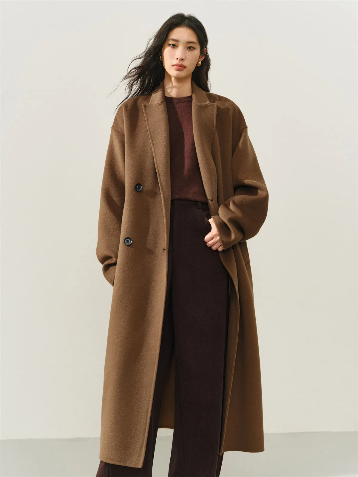 Women's Relaxed Notch-Lapel Double-Face Wool Coat sold by PEACEBIRD product image thumbnail 4