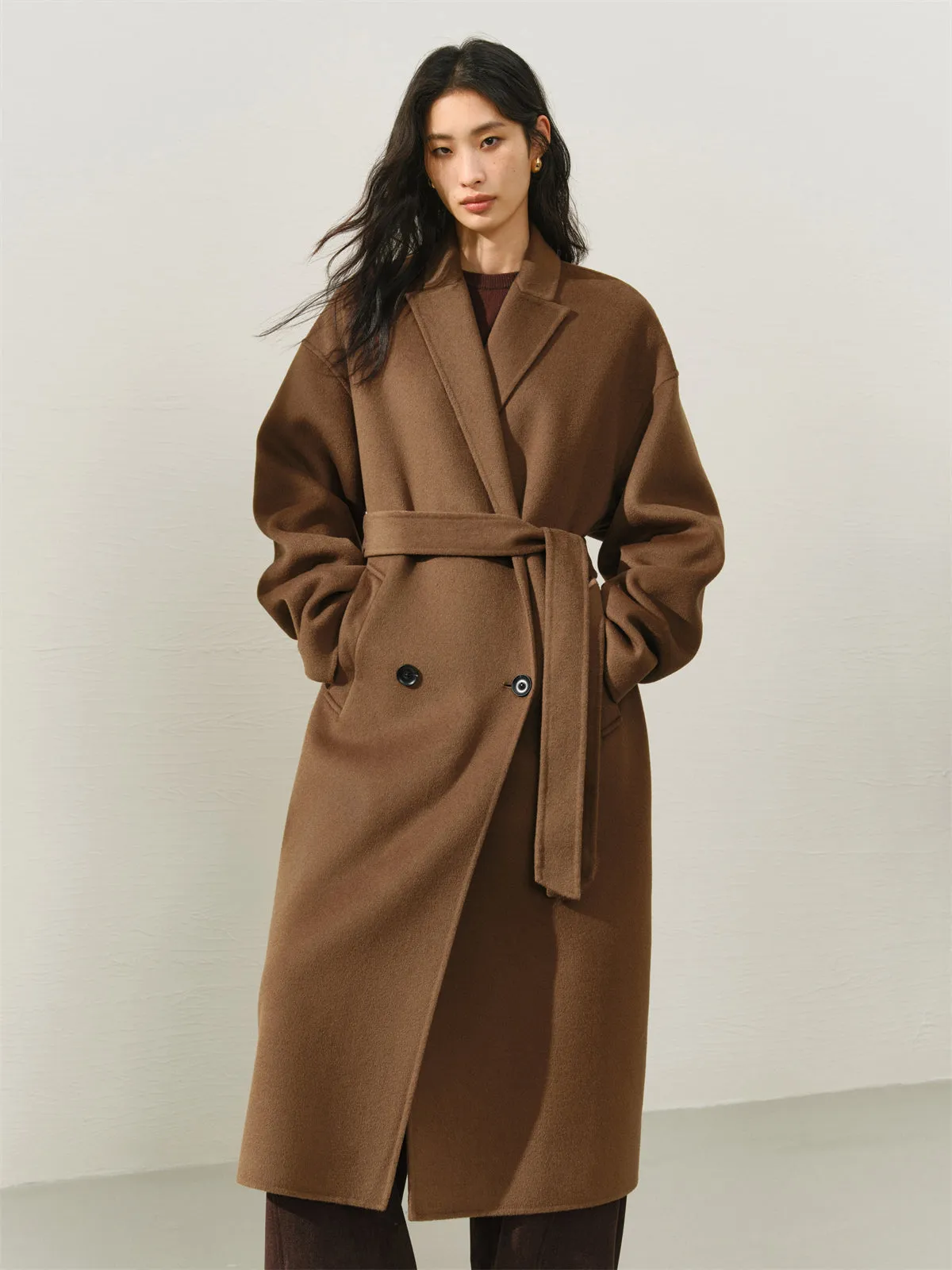 Women's Relaxed Notch-Lapel Double-Face Wool Coat sold by PEACEBIRD product image thumbnail 3