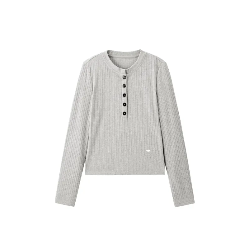 Women's Layered-Look Henley Top with Lace Panels sold by PEACEBIRD
