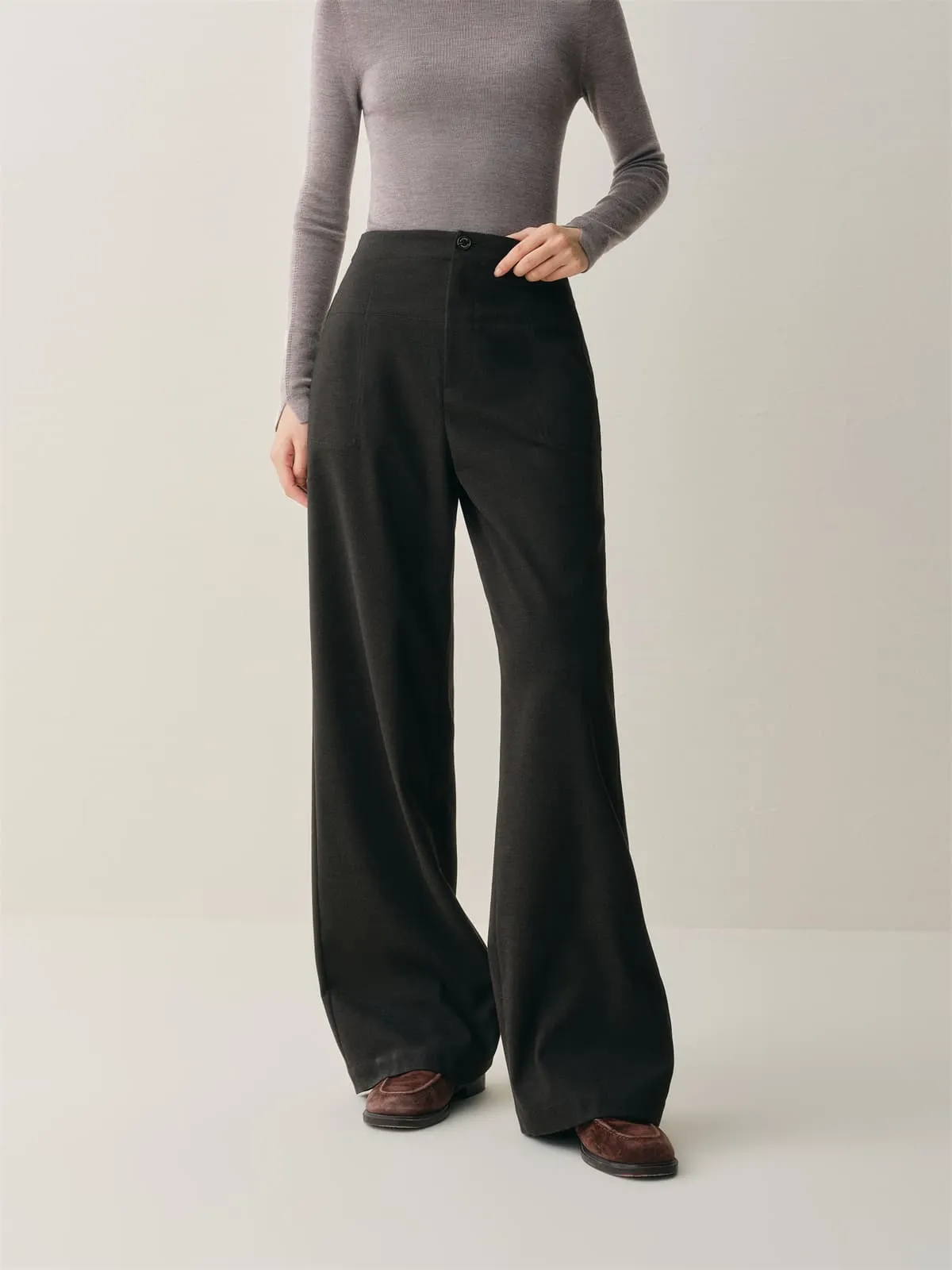 Women's High-Waist Brushed Wide-Leg Pants sold by PEACEBIRD product image thumbnail 4