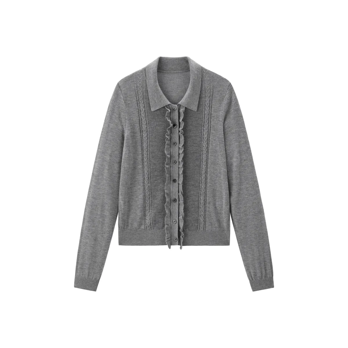 Women's Ruffled Cable-Knit Cardigan sold by PEACEBIRD