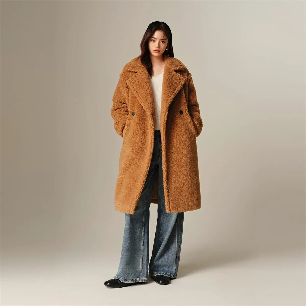 Women's Oversized Alpaca Textured Coat sold by PEACEBIRD product image thumbnail 2