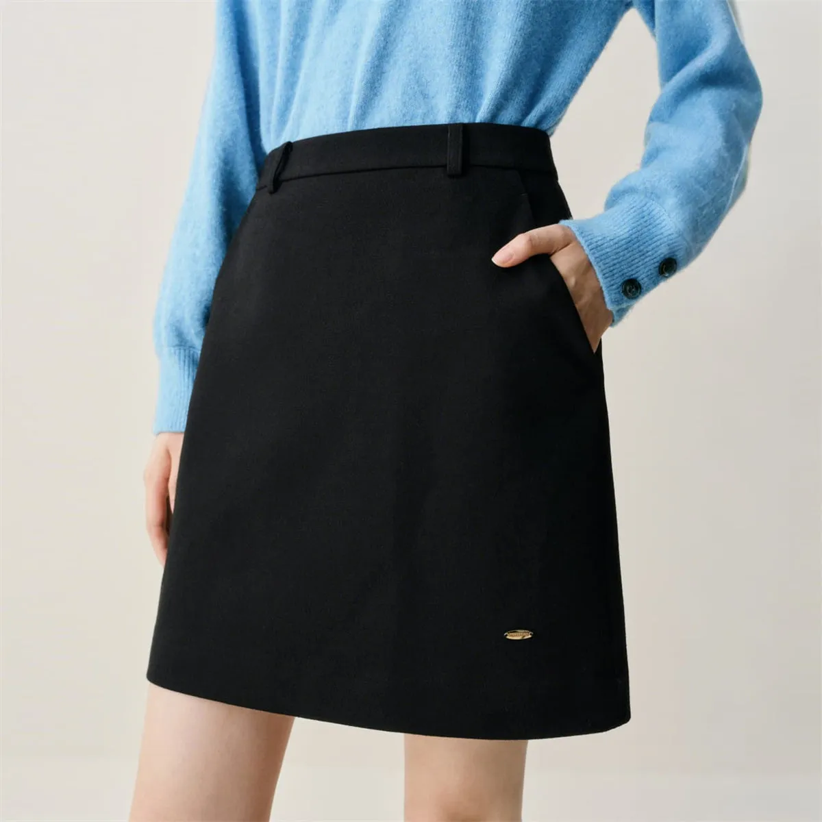 Women's Black Brushed A-Line Mini Skirt sold by PEACEBIRD product image thumbnail 2
