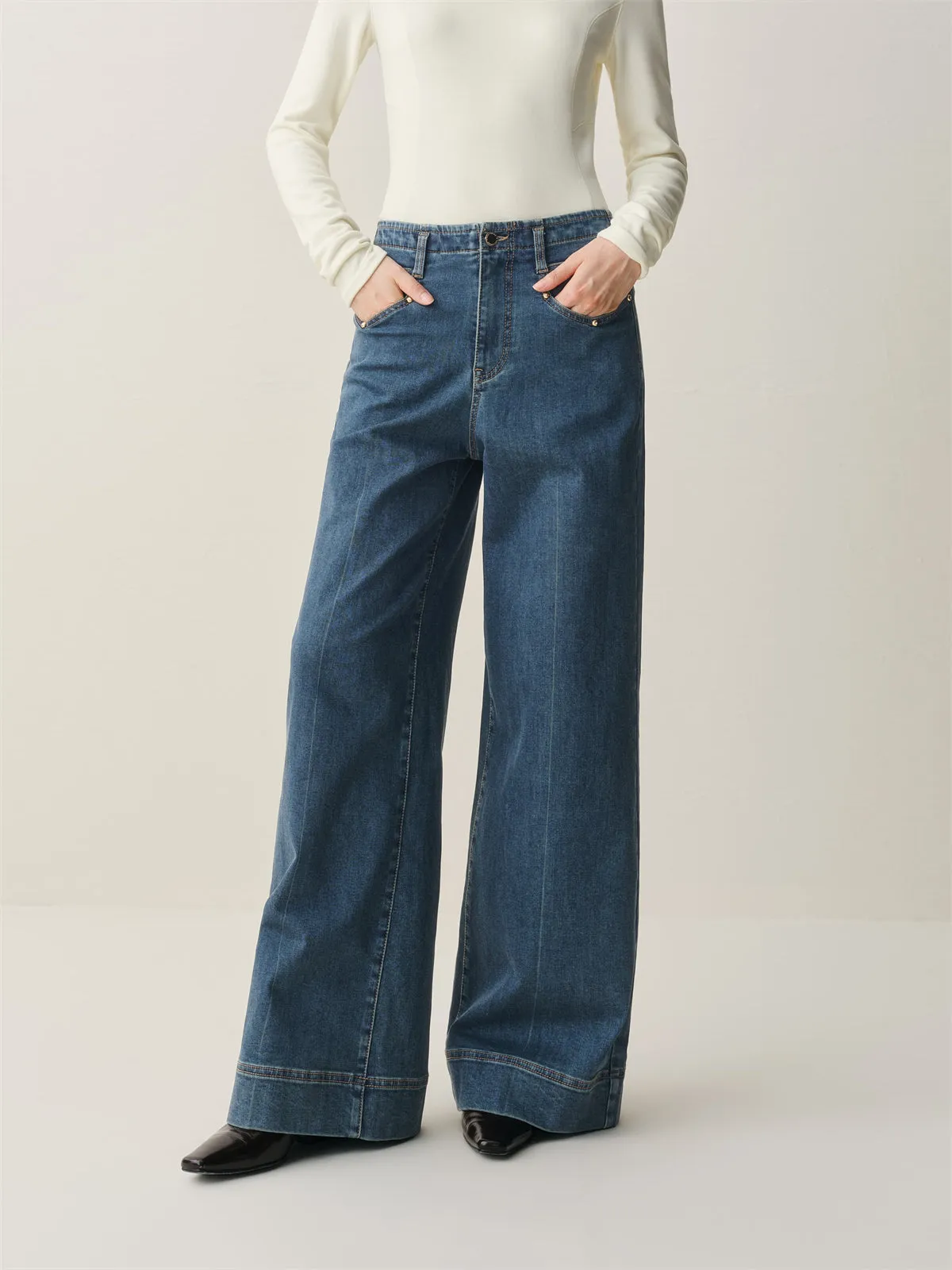 Women's Vintage Brushed Wide-Leg Jeans sold by PEACEBIRD product image thumbnail 2