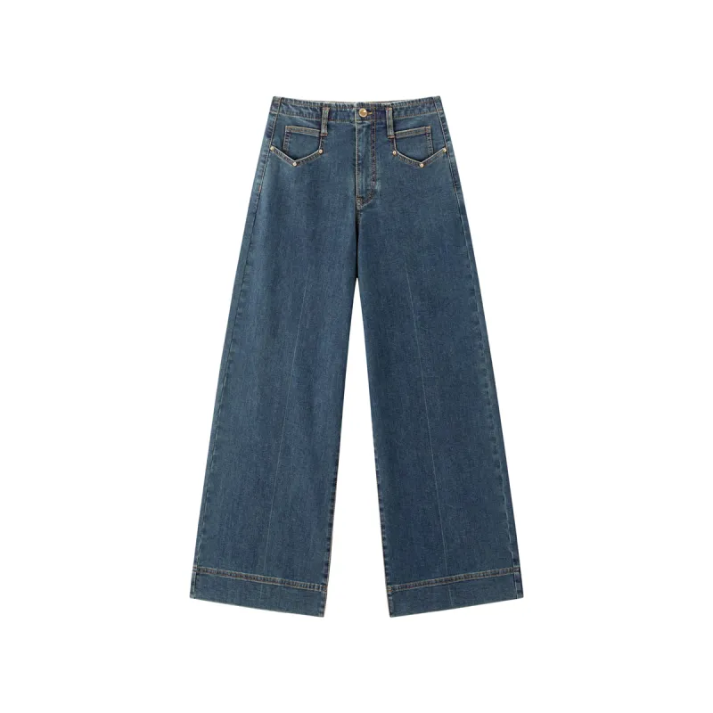 Women's Vintage Brushed Wide-Leg Jeans sold by PEACEBIRD