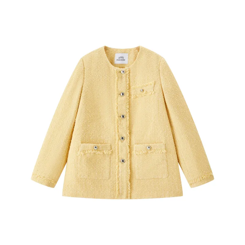 Women's Tweed-Texture Padded Jacket with Raw Edges sold by PEACEBIRD