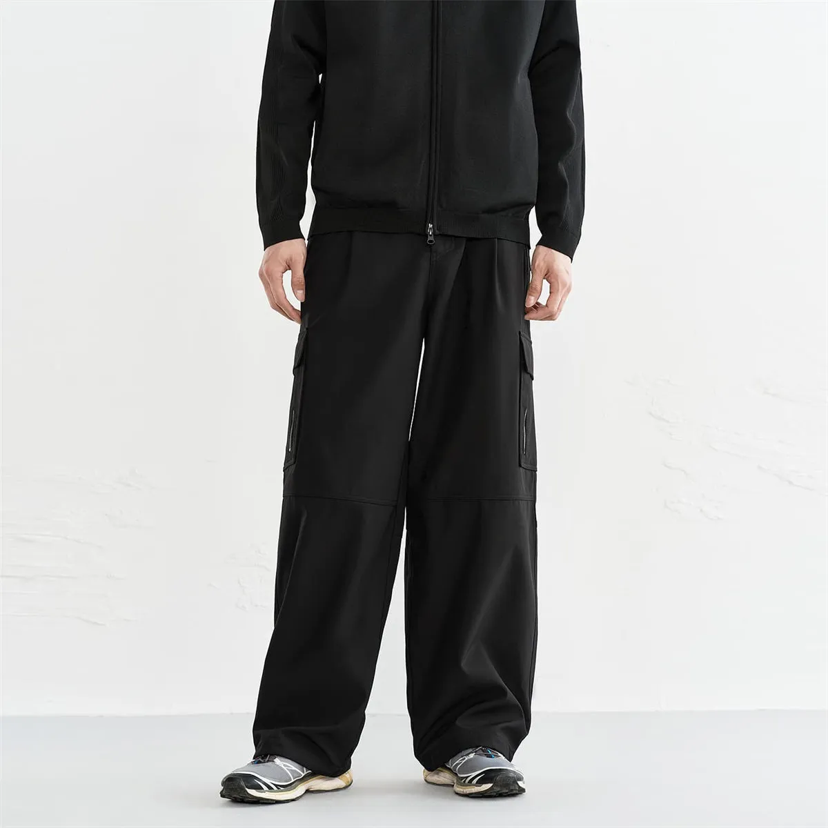 Men's Wide-Leg Cargo Pants with Drawstring Cuffs sold by PEACEBIRD product image thumbnail 2