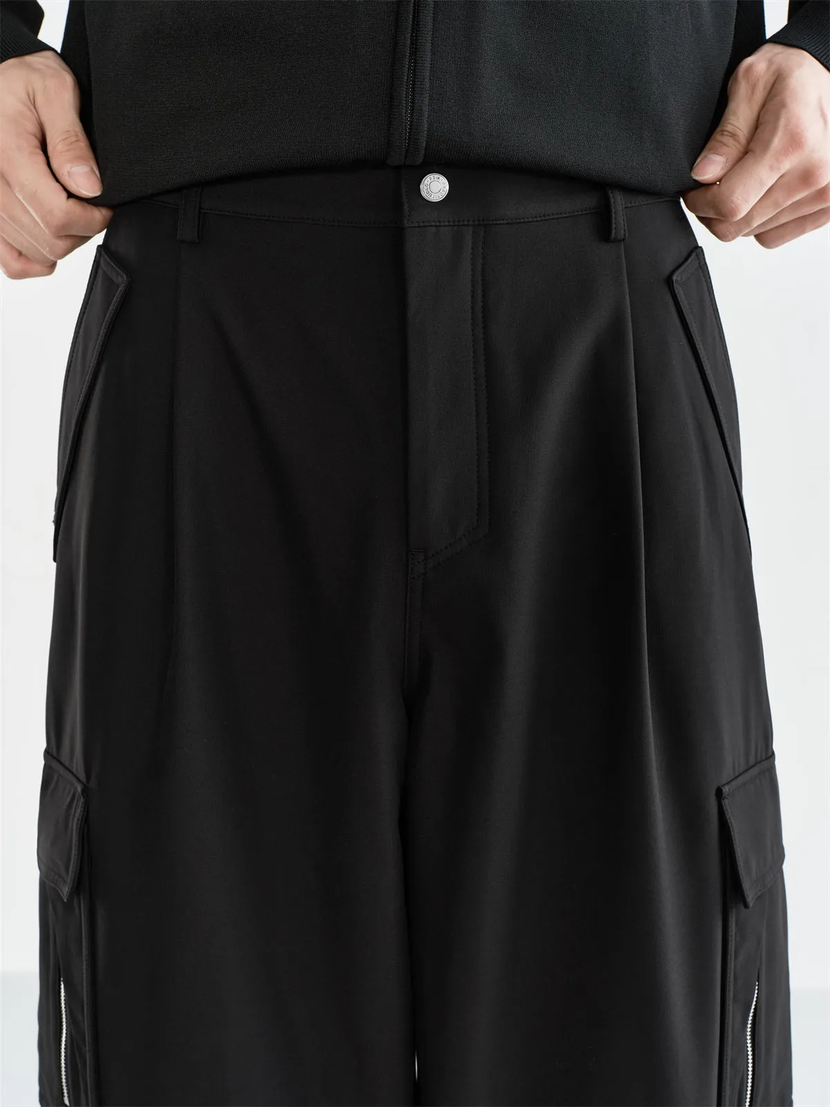 Men's Wide-Leg Cargo Pants with Drawstring Cuffs sold by PEACEBIRD product image thumbnail 5