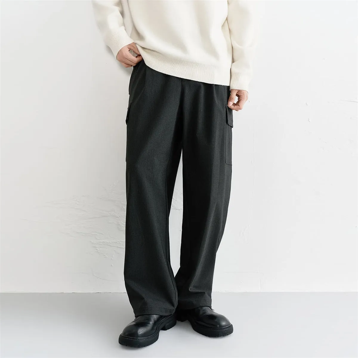 Men's Dark Gray Straight-Leg Cargo Pants sold by PEACEBIRD product image thumbnail 2