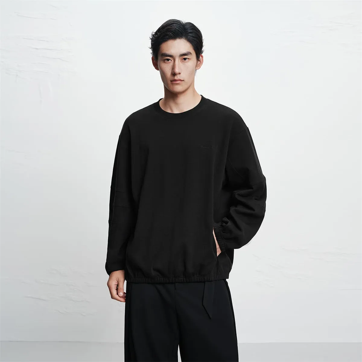 Men's Solid Pullover Sweatshirt with Elastic Hem sold by PEACEBIRD product image thumbnail 2