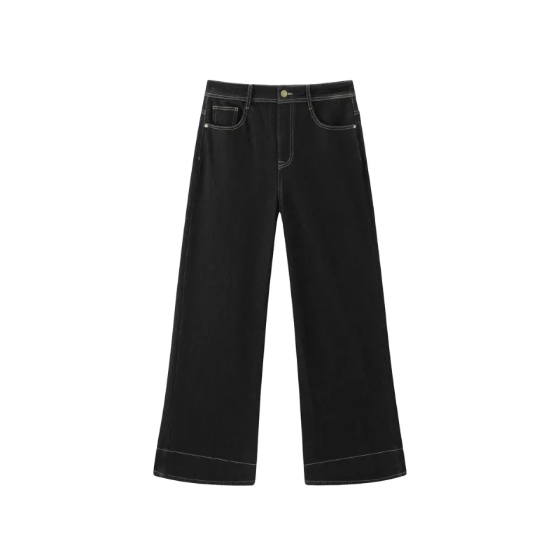 Women's Wide-Leg Jeans with Contrast Topstitching sold by PEACEBIRD