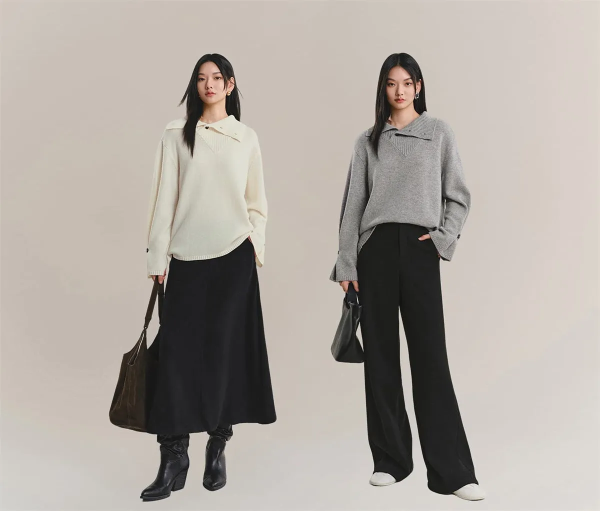 Women's Cashmere-Blend Asymmetric-Neck Knit Sweater sold by PEACEBIRD product image thumbnail 3