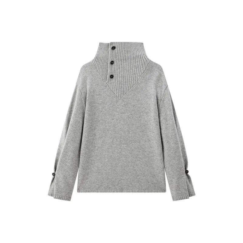 Women's Cashmere-Blend Asymmetric-Neck Knit Sweater sold by PEACEBIRD