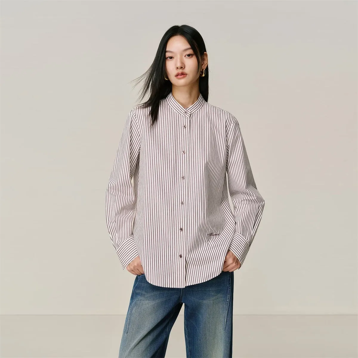 Women's Oversized Striped Long-Sleeve Shirt sold by PEACEBIRD product image thumbnail 2