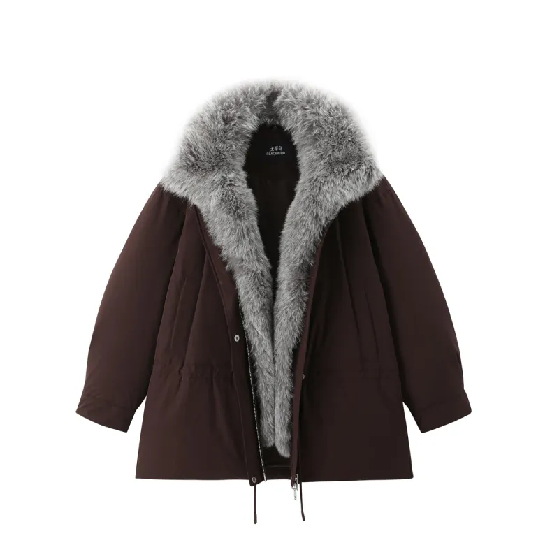 Women's Down Parka with Fox Fur Collar sold by PEACEBIRD