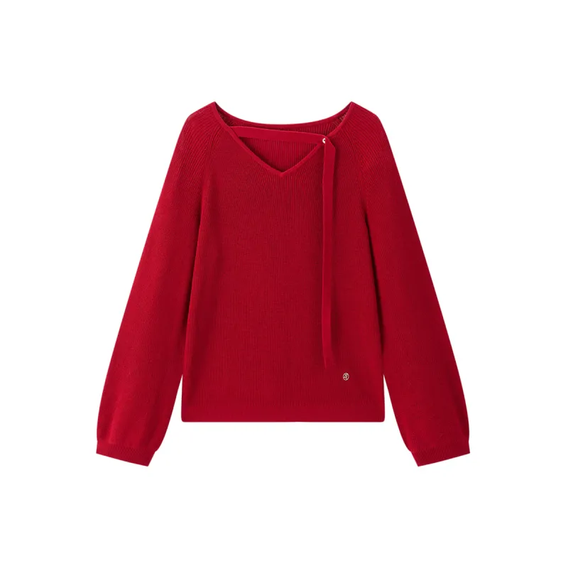 Women's V-Neck Cutout Tie-Detailed Statement Knit Top sold by PEACEBIRD