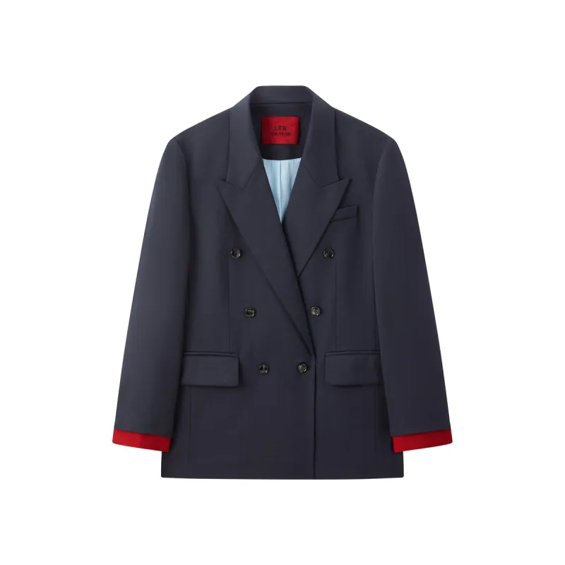 Women's Contrast Notch-Lapel Blazer made by PEACEBIRD