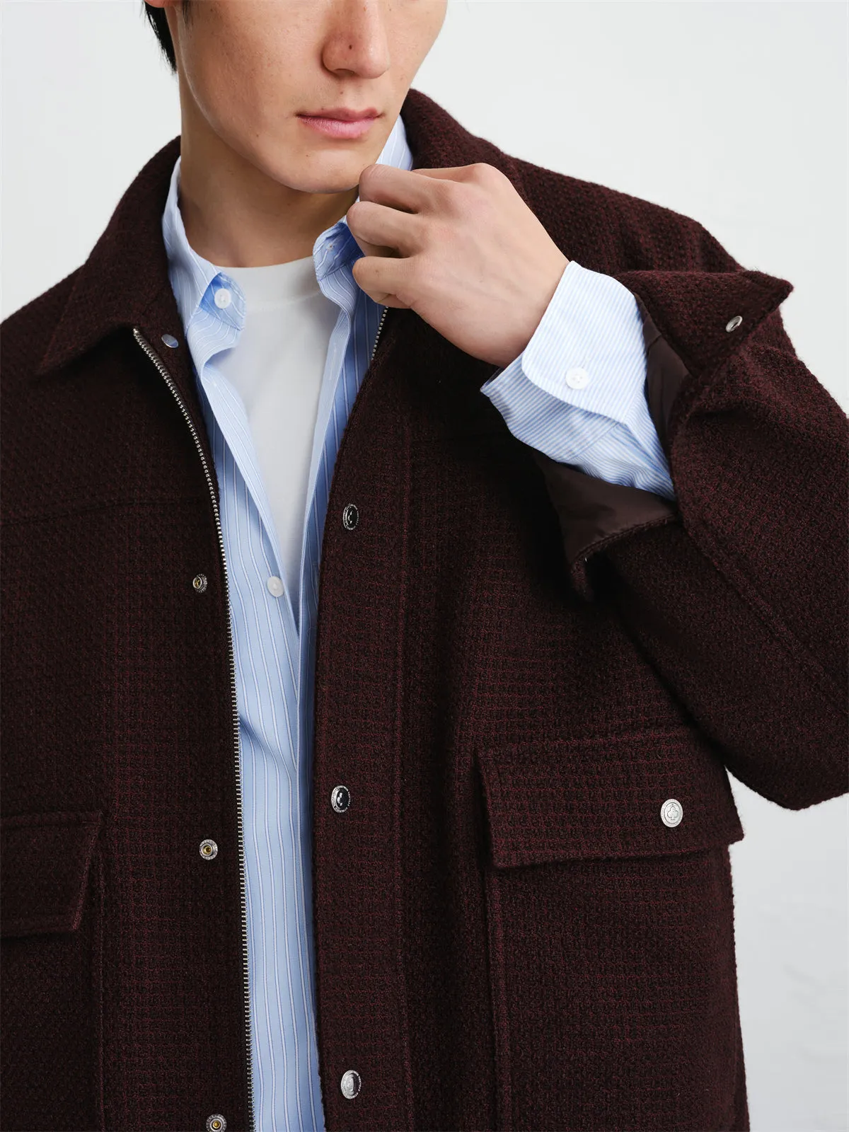 Men's Burgundy Tweed-Texture Tailored Jacket sold by PEACEBIRD product image thumbnail 5