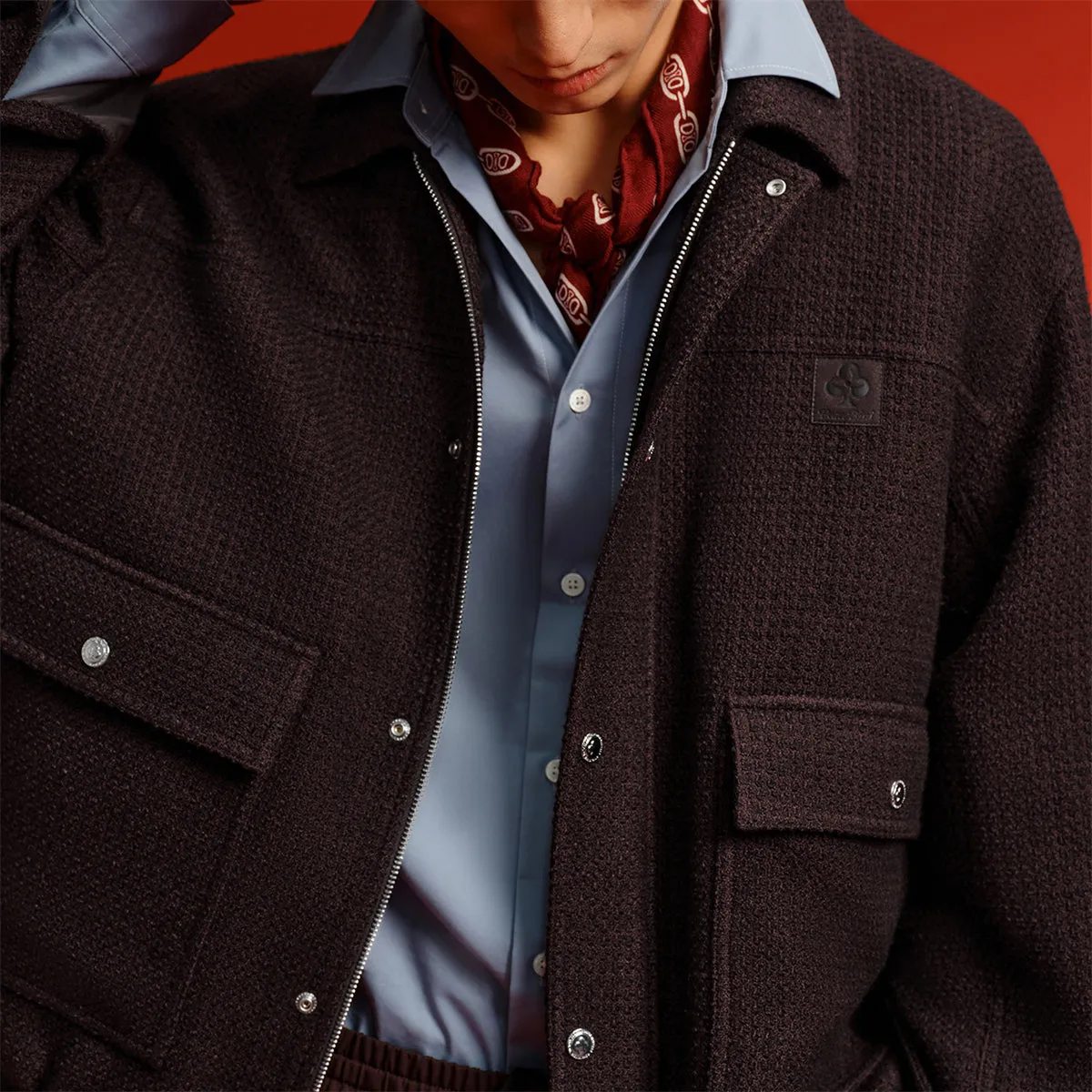 Men's Burgundy Tweed-Texture Tailored Jacket sold by PEACEBIRD product image thumbnail 4