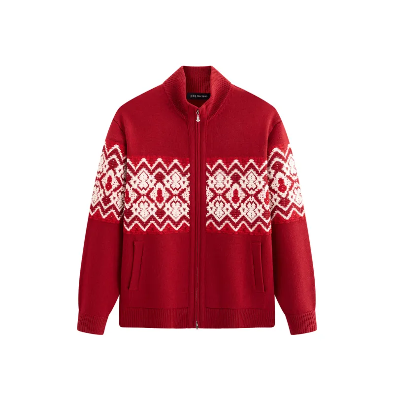 Men's Fair Isle Contrast Knit Cardigan sold by PEACEBIRD