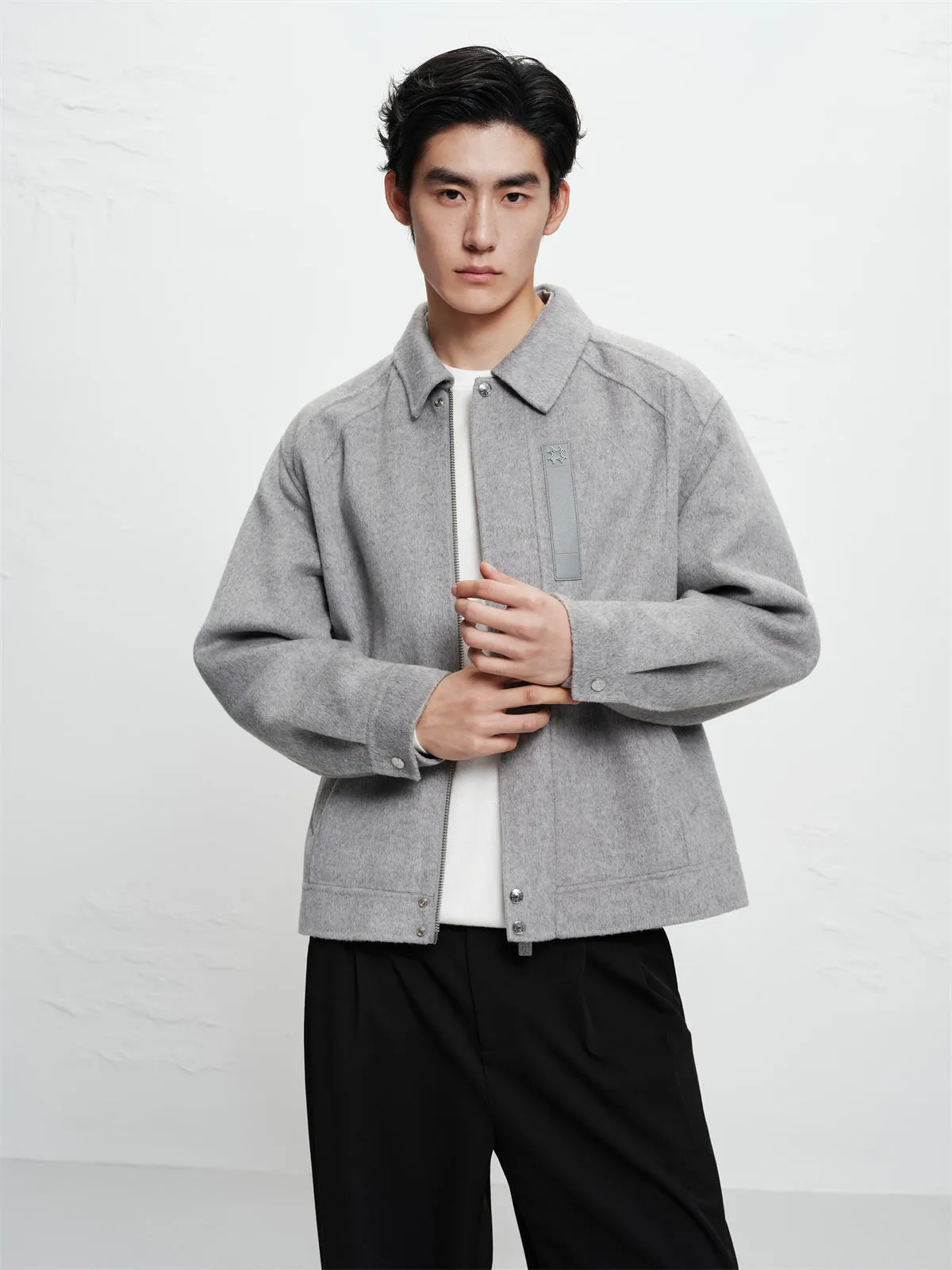 Men's Grey Wool-Blend Textured Jacket sold by PEACEBIRD product image thumbnail 2