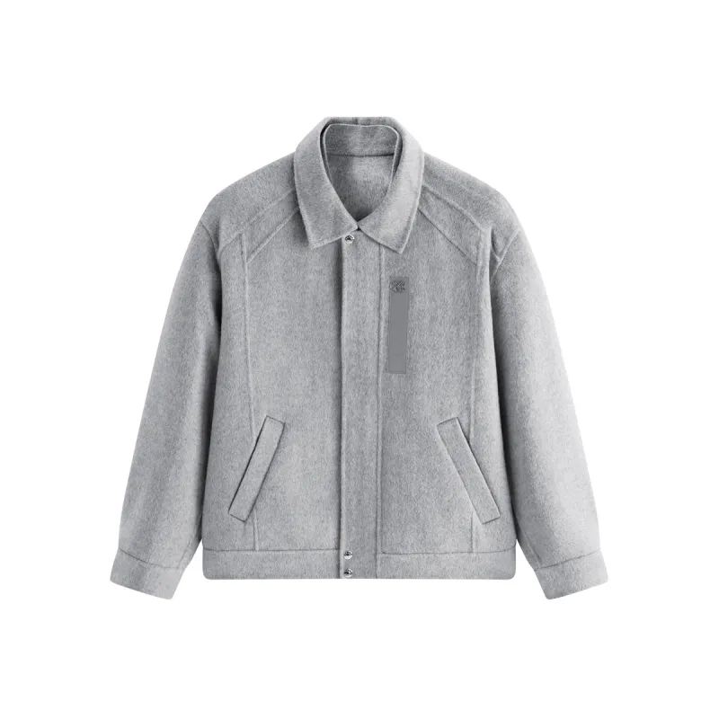 Men's Grey Wool-Blend Textured Jacket sold by PEACEBIRD